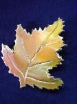 Autuum Leaf Pin- This porcelain handmade pin is hand painted in glossy bright colors and gold enamel details. Unique Design!