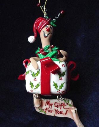 Christmas Gift Box Snail Ornament- Handmade with glazed Fimo. Silver wire and Austrian Crystals are used for final details. Item can be personalized. Please, specify w/order. (Decor purpose only) Unique Design!