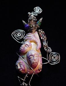 3&1 Faces Polymer Clay  Pin - Handmade with Polymer Clay. Sterling Silver wire, Austrian Crystals, Austrian Beads and glass beads are used for final details.
