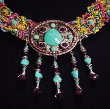 Handcrafted Fiber Crochet Turquoise Necklace-Detail