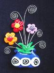 Fimo Flower Arrangement Pin- Handmade with glazed Fimo. Silver plated  wire and pin bar are used for final details.