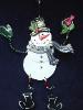 Christmas 'Snowman w/Bird' Ornament - This porcelain handmade ornament is painted in bright colors. AB Austrian Crystals, glass  beads and green color wire are used for final and hanging details. Each piece is 3-D setup one by one. Great for gift!