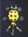Fimo Jewelry Yellow Bug Pin- Handmade with glazed Fimo. Silver plated  wire and glass beads are used for final details. 